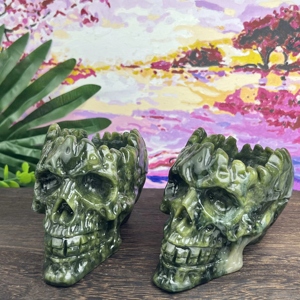 Figura de Calavera de Jade Xiuyan Verde Tallada, Decoración para el Hogar, Coleccionable, Gemas de Piedra de Cristal, CrystalHola Jiangsu Budismo - Product Image 4