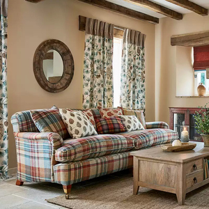 Divano a Tre Posti in Tessuto Scozzese Stile Retrò Francese-Americano, <span class=keywords><strong>Arredamento</strong></span> per Soggiorno di Piccoli Appartamenti e Ville - Product Image 1