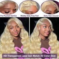 Peluca frontal de encaje HD completa 13x6 de 30-40 pulgadas, cabello humano virgen camboyano ondulado, rubio 613, densidad del 250%, rubio miel