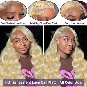 30 40 pouces péruvienne vague de corps 613 <span class=keywords><strong>blond</strong></span> 13x6 Full HD dentelle frontale perruque cheveux humains bruts 250% densité <span class=keywords><strong>blond</strong></span> miel dentelle avant perruques - Product Image 3