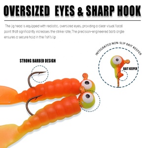 <span class=keywords><strong>Set</strong></span> de 5 señuelos de pesca de plástico blando pre-armados con cola rizada, tipo grub, con cabeza de jig y cebo de lombriz - Product Image 5