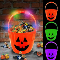Seau citrouille LED d'Halloween en gros – Vert, violet, orange – Seau à bonbons Jack O'Lantern lumineux – Panier cadeau sécurisé – Décoration de fête