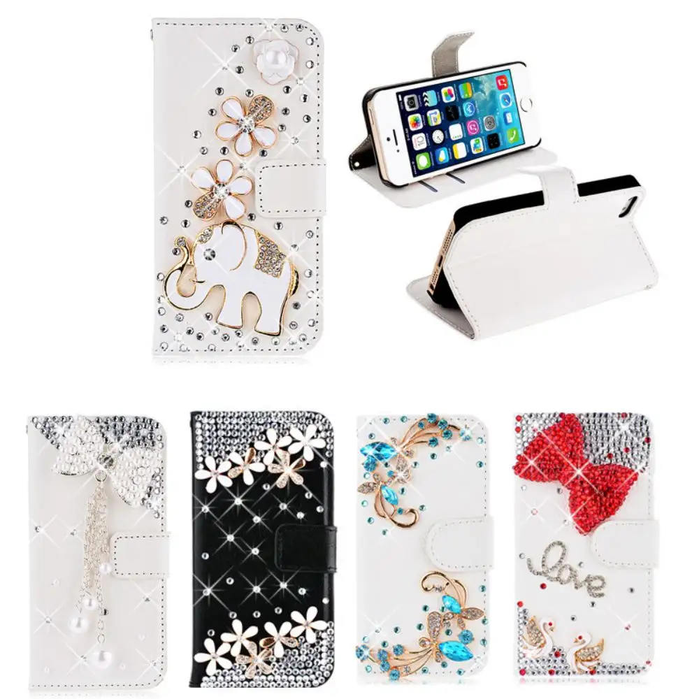 Luxury Customization Diamond Bling Leather Phone Cases for Apple iPhone 5 6 7 8 XS XR 11 12 13 14 15 Pro Max Samsung Galaxy S24