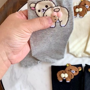 <b>Cute</b> 3D Cartoon <b>Bear</b> Mid Calf Socks Gray Breathable For Women Spring Summer - Product Image 2