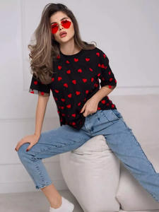 King Mcgreen Star été maille T-<span class=keywords><strong>shirt</strong></span> femmes à manches courtes coeur Tulle haut t-shirts décontracté ample coton <span class=keywords><strong>Chic</strong></span> deux pièces T-<span class=keywords><strong>Shirt</strong></span> - Product Image 2