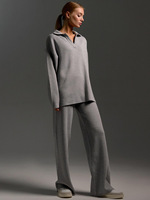 Ensemble décontracté en tricot transfrontalier, style européen et américain, pull d'automne, col mandarin, pull à manches longues, pantalon large, deux pièces