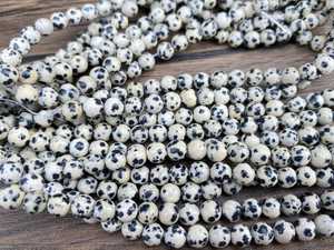 Perles rondes lisses en pierre naturelle Dalmatien, 15 pouces, 2mm 3mm 4mm 6mm 8mm 10mm 12mm, en vrac, vente en gros - Product Image 5