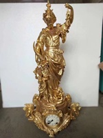 Jam Dinding dan Tempat Lilin Gaya Prancis Berlapis Emas 24K dari Kuningan Padat dengan Figur Dewi Cahaya & Mekanisme Pertanian