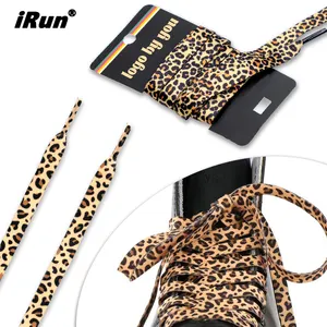 Cadarços de tênis com estampa de animal leopardo de poliéster plano com estampa personalizada para calçados esportivos da moda iRun