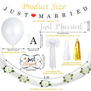 Striscioni 'Just Married', Bandiere, Accessori per Foto, Palloncini Giganti in Lattice con Elio, Nappe, Fiori di Seta, Ghirlande e Nastri per Forniture per Feste di Matrimonio - Product Image 6