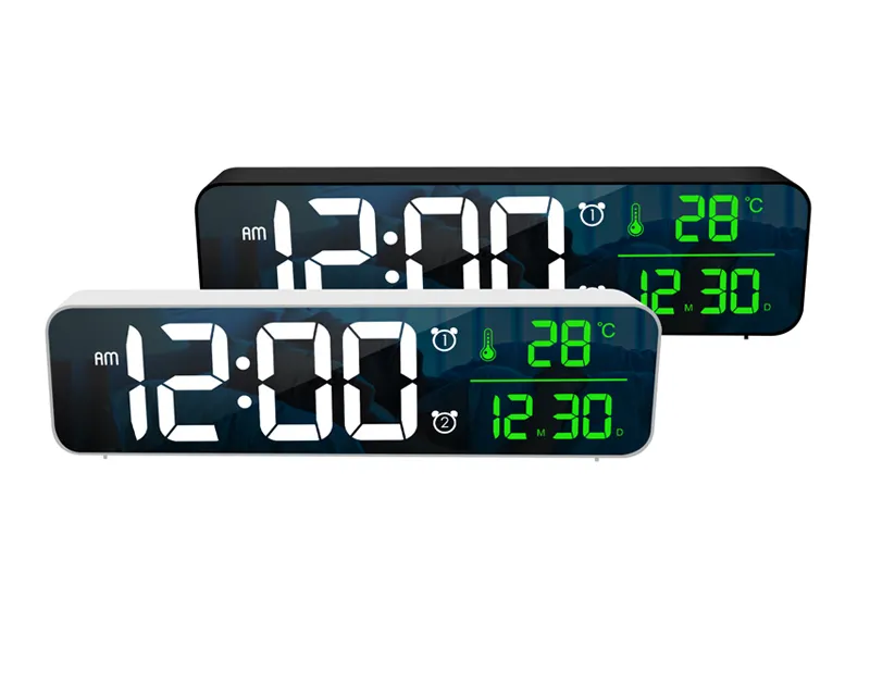 LED Digital Clock Voice Control Snooze Time Temperature Display Alarm Wall Clock
