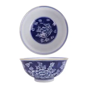 RYLU209-A-B-C-D-E Jingdezhen handpaiced bunga Peony es Plum naga singa pola 6 inci mangkuk keramik peralatan makan biru dan putih