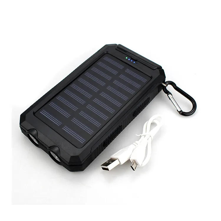 New Solar Power Bank Dual USB Power Bank 20000mAh Waterproof Battery Charger External Portable Solar PanelとLED Light