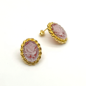 Boucles d'oreilles é<span class=keywords><strong>l</strong></span>égantes en argent sterling sculpté avec des fleurs en 3D Cameo classique 3D Court High Sense Enamel pour les mariages et les fêtes Lunette Setting - Product Image 2