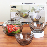 Ensemble de bols en verre gris translucide avec couvercle, idéal pour les nouilles, les salades de fruits, cadeau promotionnel pour événements, lot de trois pièces