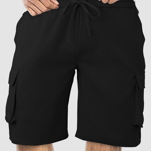 Men's Khaki Cargo Shorts Mid Waist Drawstring Closure Casual Bermuda Length With Side Pockets Breathable Cotton Fabric - Product Image 4