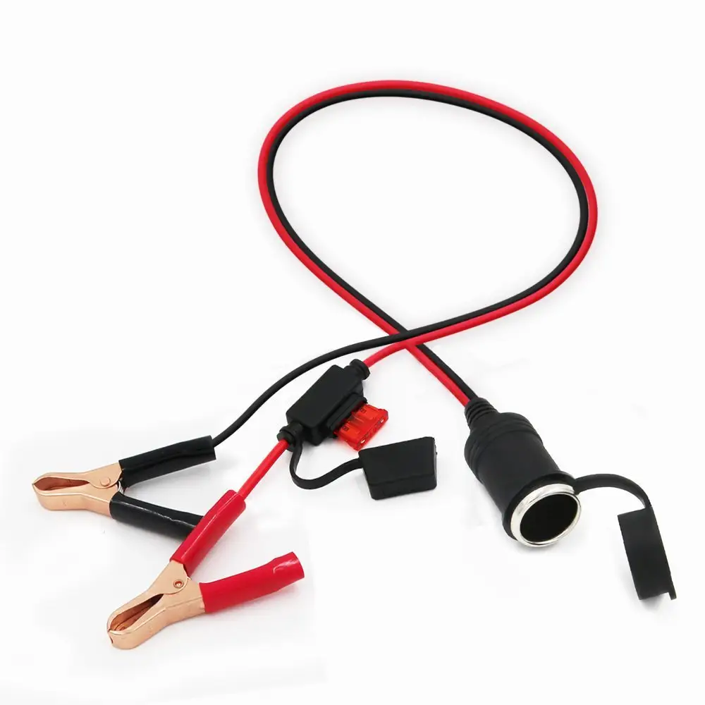 12V Battery Alligator Clips to Female Cigarette Lighter Socket Outlet Car Battery Extension Cable with 10A Fuse