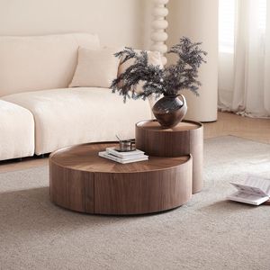 Modern Round Walnut Coffee <b>Table</b> Set Living Room Decor Wabi Sabi Style Designer Furniture - Product Image 1