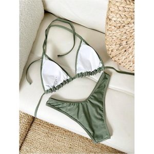 FOXA Women's 2 Piece Rope Halter <b>Bikini</b> Set Triangle <b>String</b> Swimwear Cheeky Bathing Suit Stretch Spandex Nylon - Product Image 3