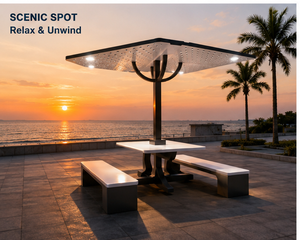 Table de pique-nique <span class=keywords><strong>en</strong></span> métal à énergie solaire avec auvent LED, table-<span class=keywords><strong>banc</strong></span> moderne <span class=keywords><strong>et</strong></span> durable pour l'<span class=keywords><strong>extérieur</strong></span>, idéale pour les cours <span class=keywords><strong>et</strong></span> les fermes - Product Image 2