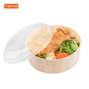 Custom Gift Food Packaging Poplar Round Wood Sausage Salad Cheese Camembert Box with Lid
