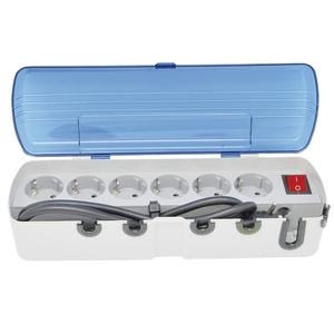 Multiprise 6 prises bleues avec couvercle anti-poussière, câble et interrupteur, idéale pour connecter plusieurs appareils électriques. - Product Image 1