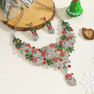 3ピース/セットファッション手作りビーズクリスマスネックレスイヤリングジュエリーセットビンテージ黄金の声明クリスマスサンタクロースネックレス - Product Image 6