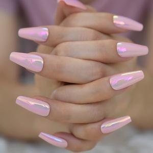 Drücken Sie auf Nägel Long Chrome Pink Mirror Design Acryl nägel für Dating Night Club Maniküre Falsche Fingernägel - Product Image 5