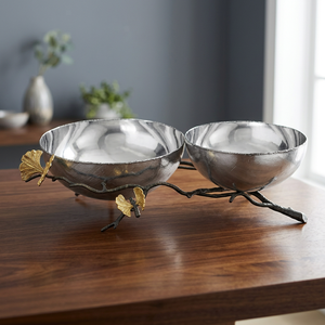 Bol de service décoratif en acier inoxydable écologique, léger, avec accents de feuilles dorées, fait main, poli miroir, design classique - Product Image 4