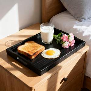 Bandeja de Madera <span class=keywords><strong>para</strong></span> Servir con Asas, Bandeja de Madera de 17 Pulgadas <span class=keywords><strong>para</strong></span> Otomana, <span class=keywords><strong>Desayuno</strong></span>, Almuerzo, Cena, Bandeja Decorativa <span class=keywords><strong>para</strong></span> Sala de Estar - Product Image 1