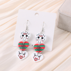 1 par de pendientes de gota de corazón de Halloween con estampado de dos lados acrílico calavera fantasma artesanía moda mujer joyería regalo - Product Image 1