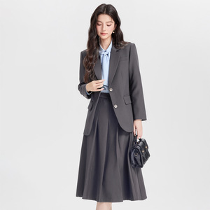 Women's Dark Blue Suit Set Full Sleeve Worsted Anti-Wrinkle Office Lady Commuting To Work - Product Image 2