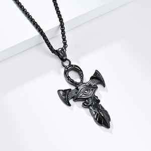 Ancient Egyptian Eye of Horus Anka Cross Necklace - Vintage Niche Cultural Symbol Protective <b>Titanium</b> Steel Pendant - Product Image 4