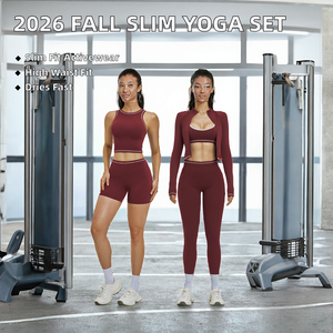 Solid Burgundy 5 Piece <b>Yoga</b> Set Racerback Crop Top High Waist Shorts Seamless Activewear for Women Workout Gym Running <b>Pilates</b> - Product Image 2