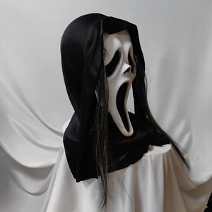 Masque d'Halloween en latex hurlant avec langue dégagée et cheveux, accessoire de fête style horreur - Product Image 2
