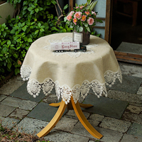 Nouvelle arrivée : Nappe carrée anti-plis et anti-taches, motif végétal, en mélange de lin avec bordure en dentelle, style moderne, tissée pour la maison, la plus vendue