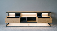 Meuble TV mural flottant laqué brillant avec tiroirs, taille personnalisée pour chambre et bureau