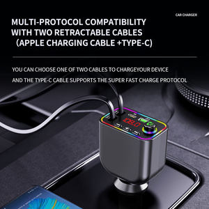 Chargeur de téléphone portable USB portable <span class=keywords><strong>pour</strong></span> <span class=keywords><strong>voiture</strong></span> 120W avec câble télescopique, charge super rapide <span class=keywords><strong>pour</strong></span> lecteur MP3 et émetteur <span class=keywords><strong>FM</strong></span> - Product Image 6