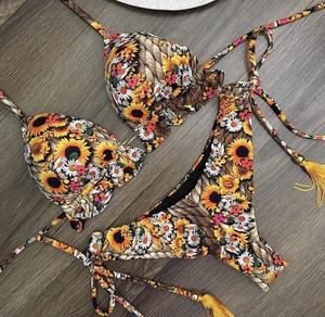 Hot Print Bikini Triangle Sexy Split Designer Venta al por mayor Trajes de baño Tassel <span class=keywords><strong>Big</strong></span> Boob Traje de baño - Product Image 3