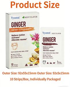 Tiras bucales de jengibre OEM en stock, 10 unidades, para el mareo por movimiento, sin necesidad de agua, veganas, para aliviar las náuseas y proporcionar confort. - Product Image 3