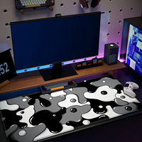 Grand Tapis de Souris XXL Antidérapant pour Jeu, Imperméable en Caoutchouc, Mignon Noir & Blanc, et Tapis de Clavier Gris