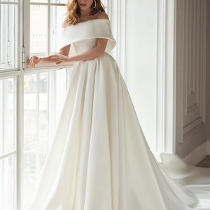 Vestidos De Novia A-Line Wedding Dress Off the Shoulder Simple Robe De Mariage Boat Neck Satin <strong>Trouwjurk</strong> Bride Dresses - Product Image 1