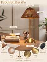 Lampe de table en rotin LED à commande tactile, lumière de chevet à intensité variable pour chambre à coucher, salon, décoration extérieure