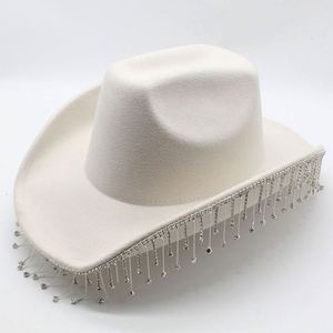Festival Bling Rhinestone Fedora Hats Men Polyester Cotton Felt Cowboy Hats Wholesale - Product Image 4