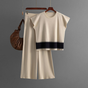 Conjunto de talla grande, suéter de punto para mujer, pantalones de pierna ancha de cintura alta adelgazantes sueltos, conjunto de dos piezas de moda - Product Image 6