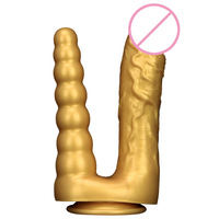 Vente en gros usine Godemiché double extrémité en silicone doré en forme de U, à double tête, avec ventouse, 100% étanche, extra-long, surdimensionné, pour lesbiennes