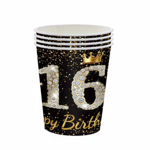 Ensemble d'assiettes rondes jetables en papier noir et or pour les célébrations, les fêtes et les repas - Product Image 2