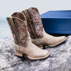 Bottes de Cowboy Classiques pour <span class=keywords><strong>Femme</strong></span>, en Cuir Véritable, Montées Goodyear, Bout Carré, Bottines Plates Style Western - Product Image 1