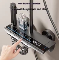 Ensemble de douche numérique LED en aluminium gris avec affichage LED, système de douche pluie à touches piano, mitigeur eau chaude et froide avec douchette à main