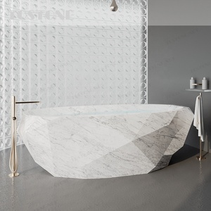 Tostone Premium Artistic Carved Natural Volakas White Marble Bathtub Deep Soaking <strong>Tub</strong> for High Grade Private Villa Home Design - Product Image 3